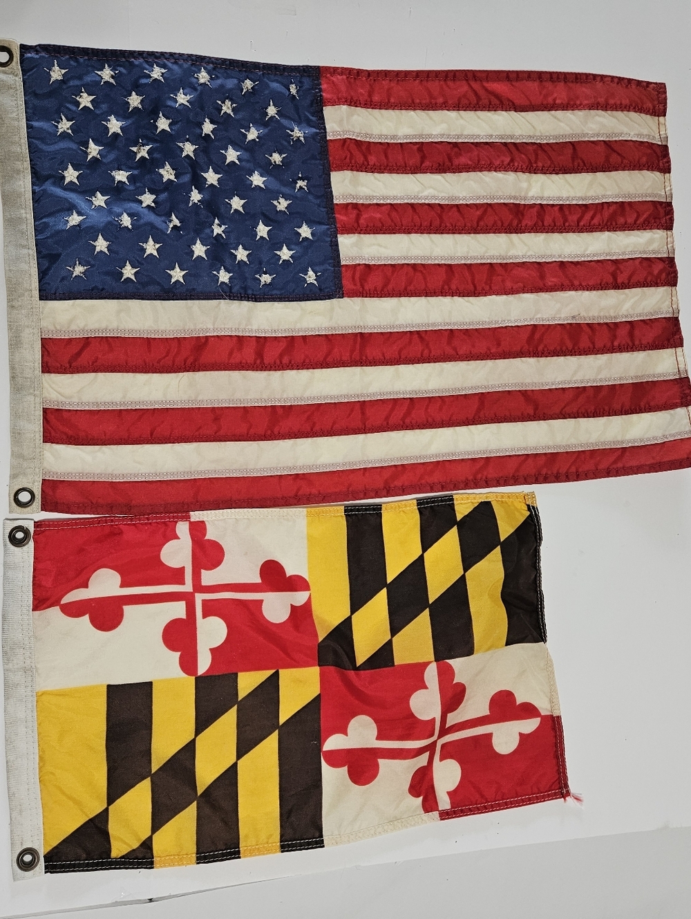 Vintage United States and Maryland Nylon Embroidered Hanging Flags with Grommet